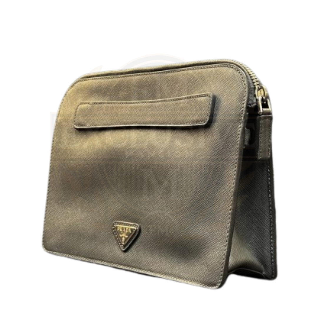 Prada Saffiano Grey Leather Travel Pouch