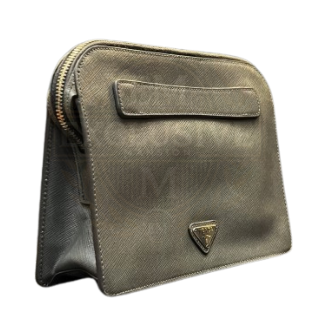 Prada Saffiano Grey Leather Travel Pouch