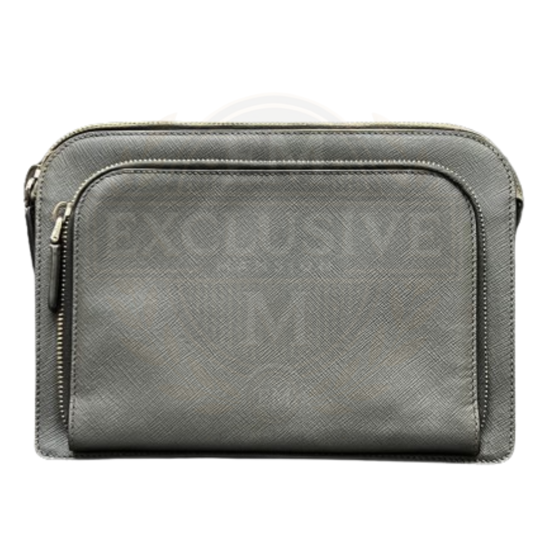 Prada Saffiano Grey Leather Travel Pouch