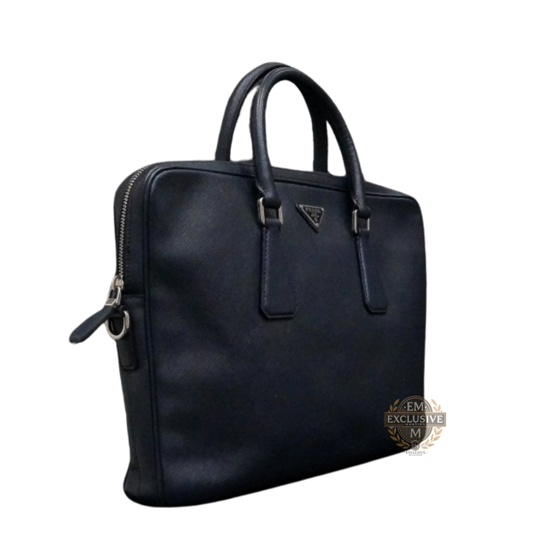 Saffiano Leather Navy Briefcase