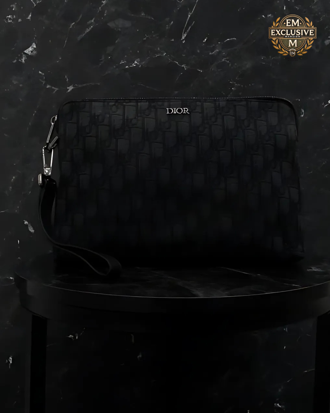 Oblique Jacquard Zipped Pouch Black
