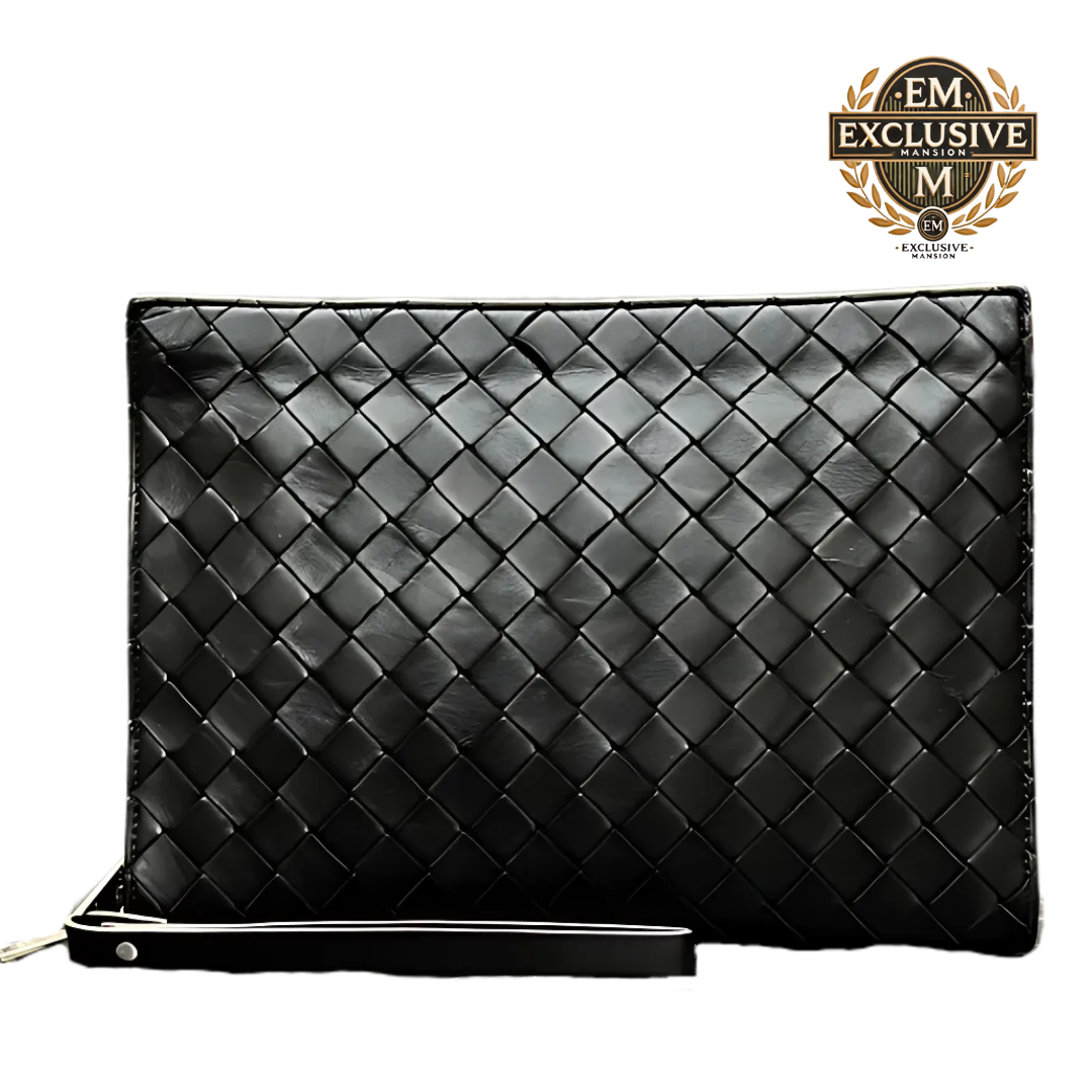 Veneta Intrecciato Large Flat Pochette In Black
