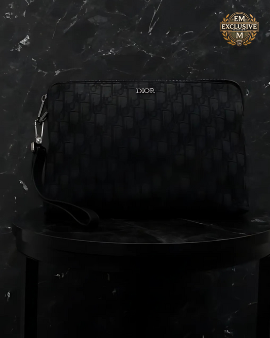 Oblique Jacquard Zipped Pouch Black