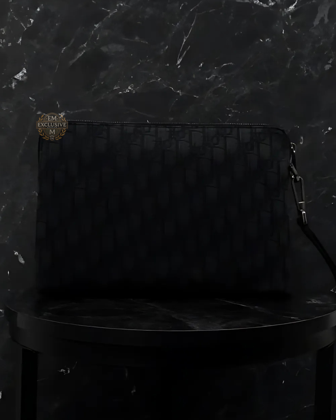 Oblique Jacquard Zipped Pouch Black