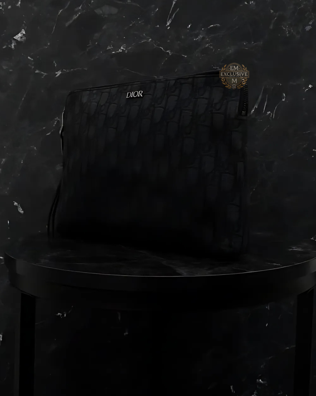 Oblique Jacquard Zipped Pouch Black
