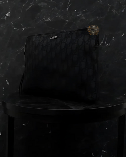 Oblique Jacquard Zipped Pouch Black