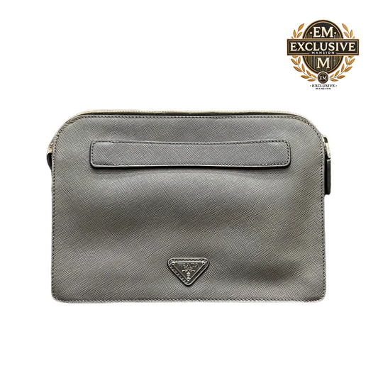 Prada Saffiano Grey Leather Travel Pouch
