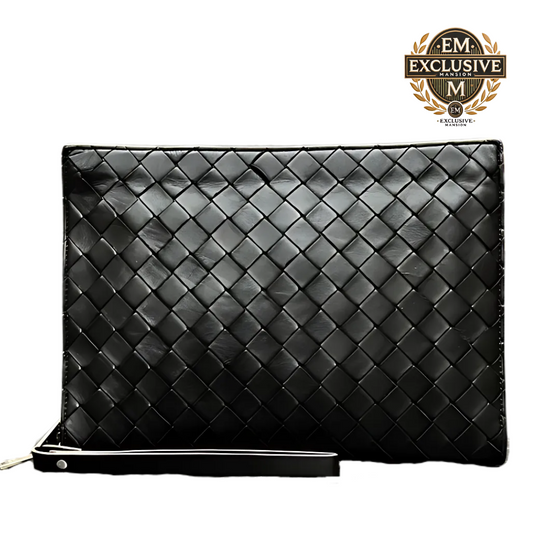 Veneta Intrecciato Large Flat Pochette In Black