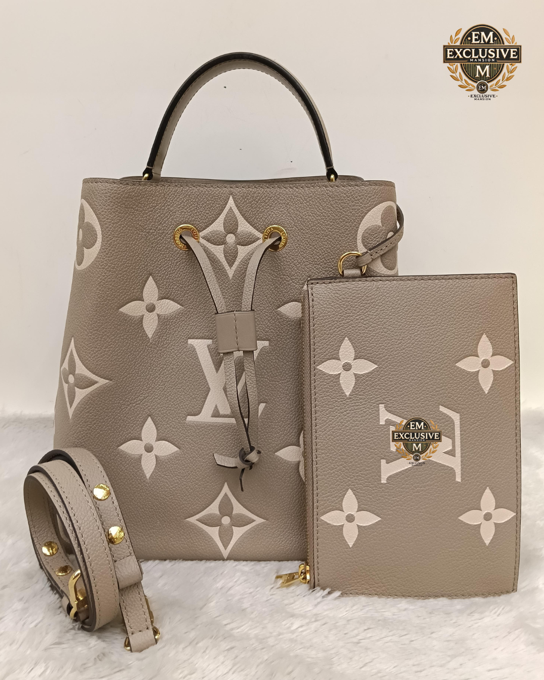 LV Neo Noe MM Monogram Empreinte Tourterelle Creme