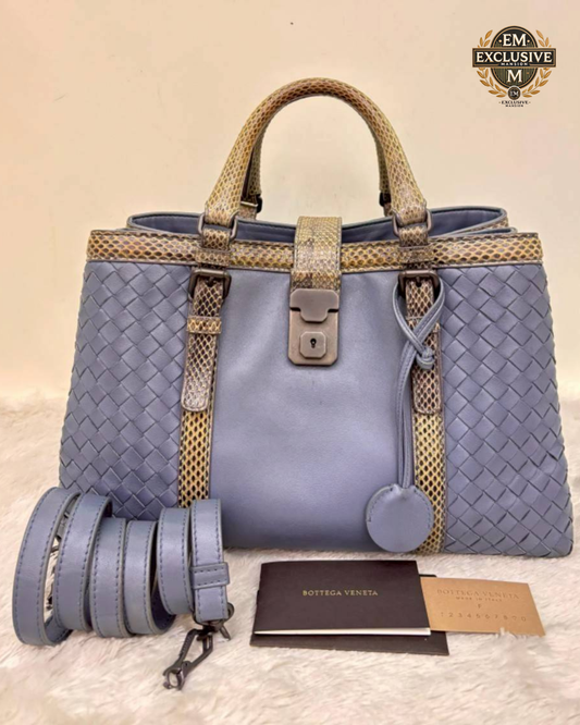 Bottega Veneta Rome Small Lizard Blue
