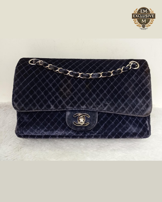 Chanel Medium Velvet Navy Blue Vintage